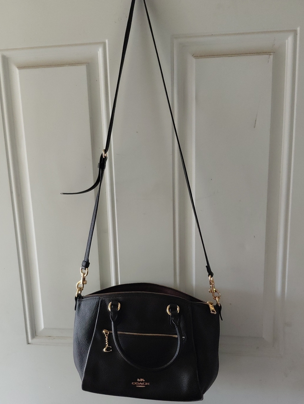 Coach Black Leather Crossbody Bag with Gold Hardware